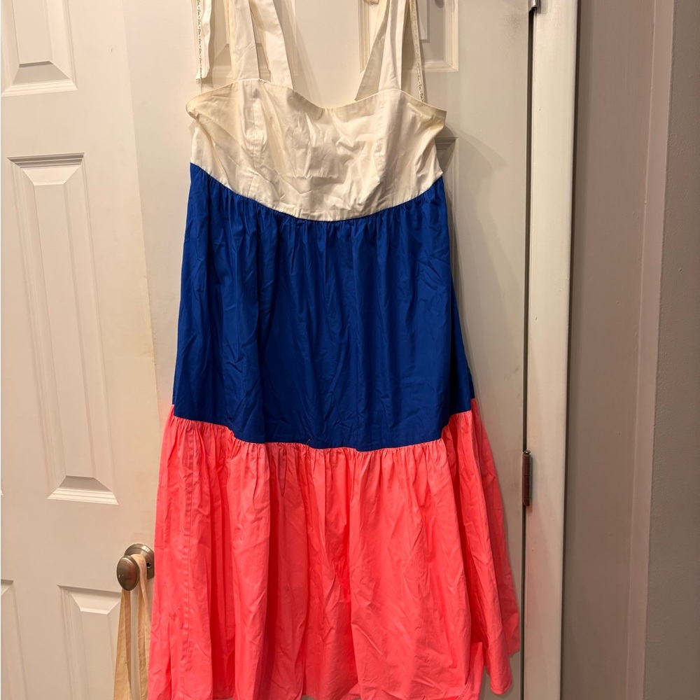 Women’s  Colorblock Tiered Sundress - White, Blue & Coral Pink - Lilly Pulitzer